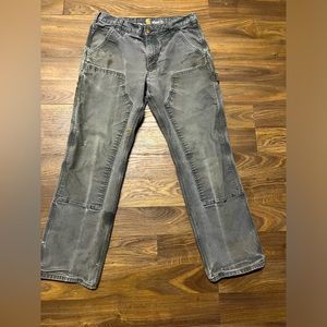 Vintage Carhartt Gray Dungaree Double Knee Distressed And Faded 33x32